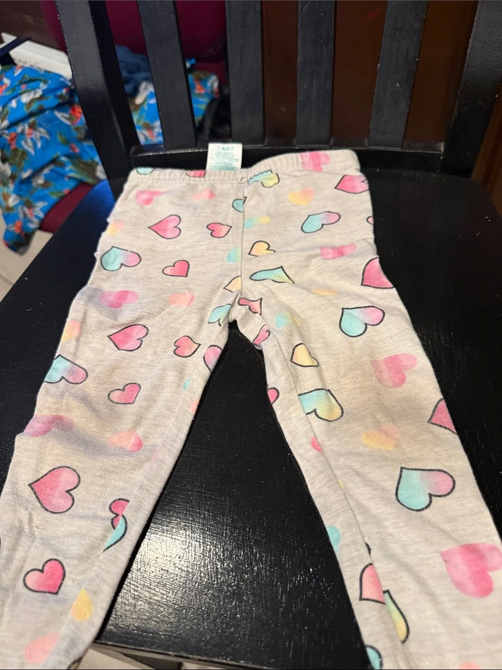 Girls Heart Print Leggings - Pastel Hearts on Light Gray